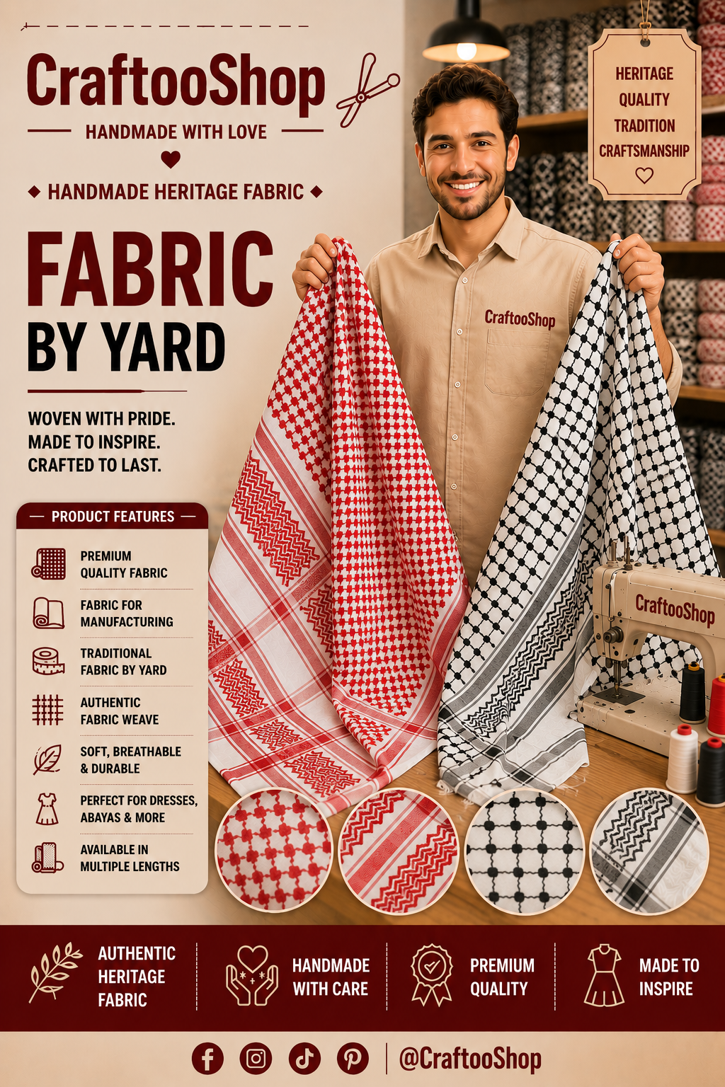 kufiyah Fabric By Yard , Kofya Keffiyeh, Crafts Use Supporter, Blanket Fabric, Clothing Designers Supply, Arab Authentic Palestine Original Woven Stitched