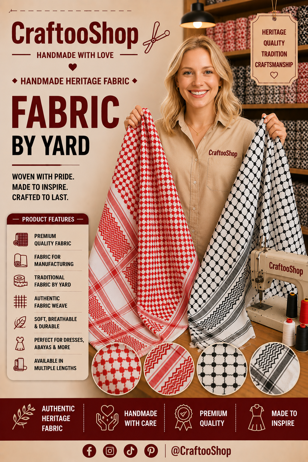 kufiyah Fabric By Yard , Kofya Keffiyeh, Crafts Use Supporter, Blanket Fabric, Clothing Designers Supply, Arab Authentic Palestine Original Woven Stitched