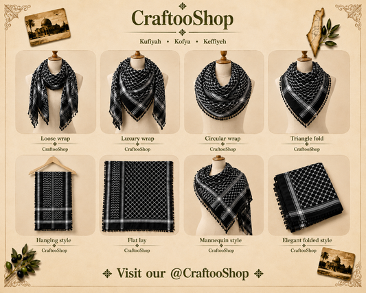 Unique Keffiyeh Scarf , Mult-use Cover, Headwear Vintage Dress Hatta Kofya Headwear Shemagh ,Unisex Face Mask Black Grey Mixed, White Thread