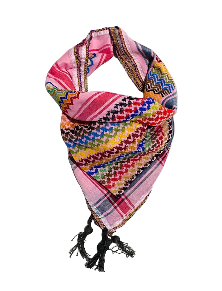 Rainbow Black Keffiyeh Unique Scarf, Sahara Desert Arab Bandana Palestine Headwear Windproof Mask, Vintage Dress Hatta Shemagh, Woven Mixed