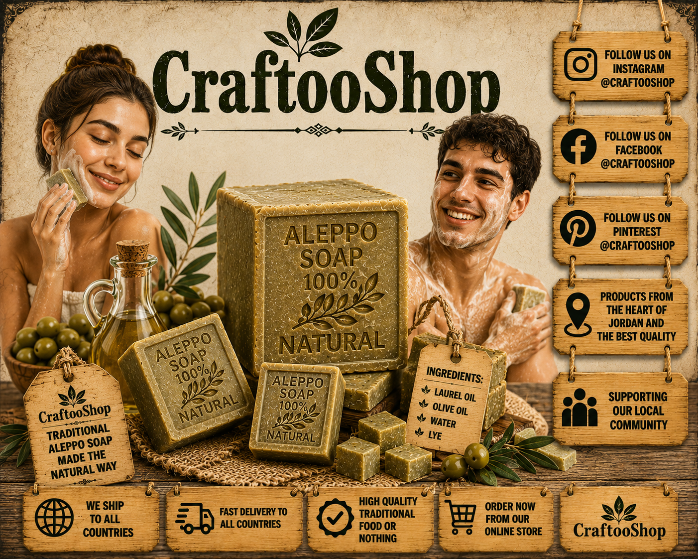 Laurel Soap Pure Organic Healthy, Vintage Cosmetic Soap, Handmade Middle Eastern Arab Vintage Style, For all skin, Aleppo Natural Soap