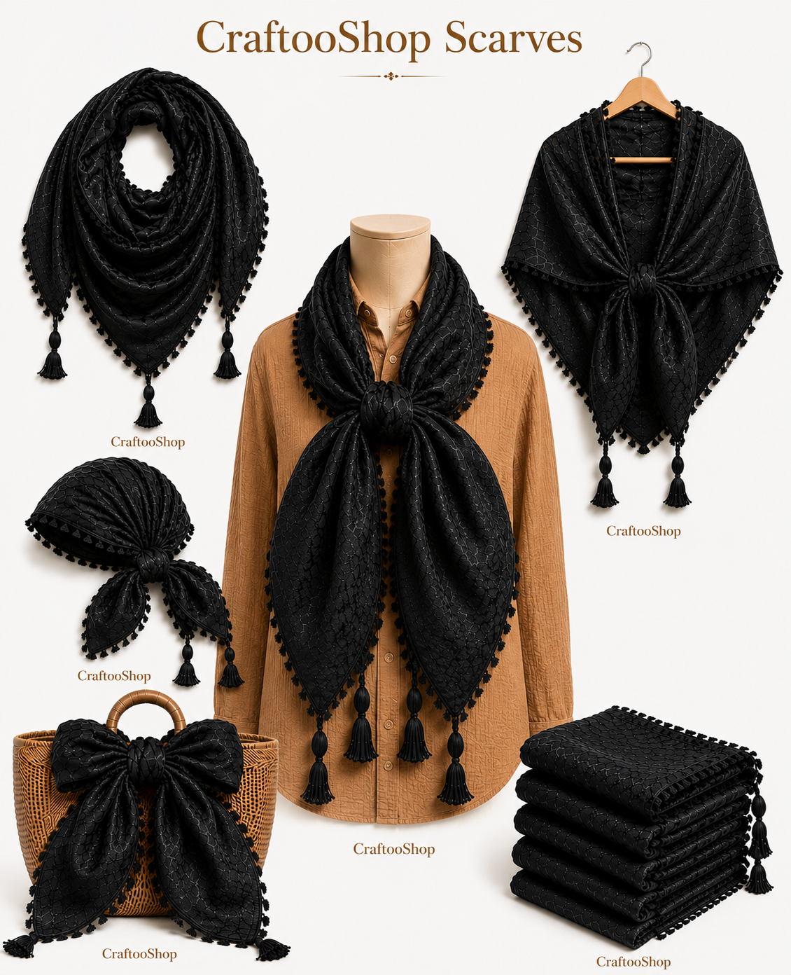 Palestine Black Unique Arab Scarf Traditional OldStyle Vintage dress Hatta Shemagh Kuffyieh Shawl bandana Scarves, Woven Stitched NOT Print