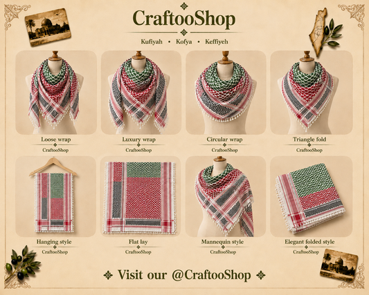 Kuffiyeh Palestine Flag Scarf, Unique Keffiyeh Hatta Shemagh Shawl HiQuality Mixed 4 Colors, Desert Bandana Kofya OldStyle Vintage dress