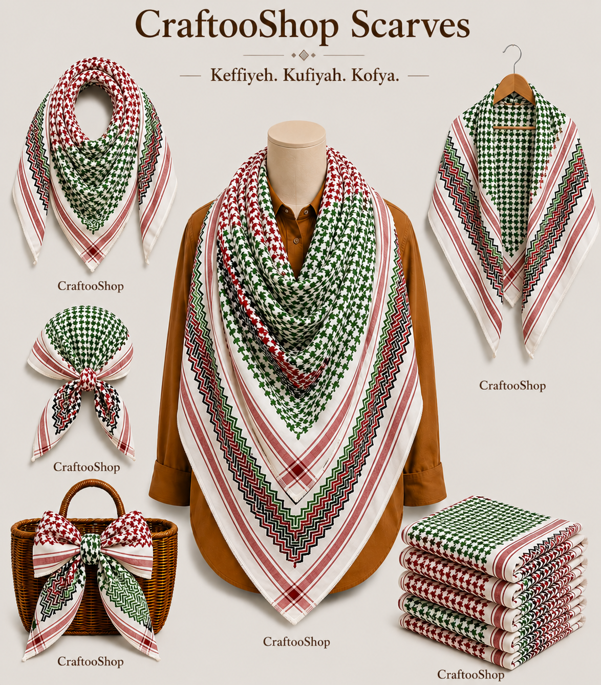 Kuffiyeh Palestine Flag Scarf, Unique Keffiyeh Hatta Shemagh Shawl HiQuality Mixed 4 Colours, Desert Bandana Kofya OldStyle Vintage dress