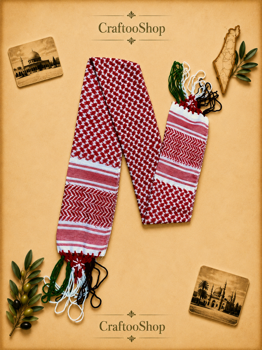 Red Shemagh Flag Scarf, Jordanian Tradition Arabian Hatta design, Student Graduation, Tie kofyah Scarves Parties, Bandana 52inchX4.2inch