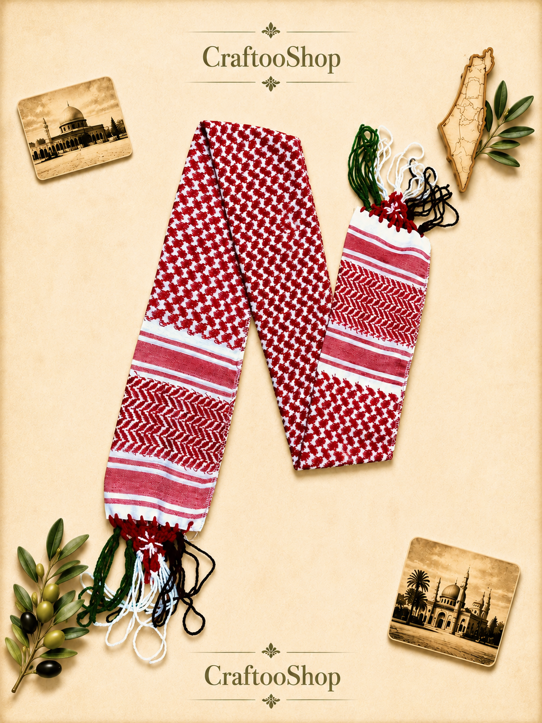 Red Shemagh Flag Scarf, Jordanian Tradition Arabian Hatta design, Student Graduation, Tie kofyah Scarves Parties, Bandana 52inchX4.2inch