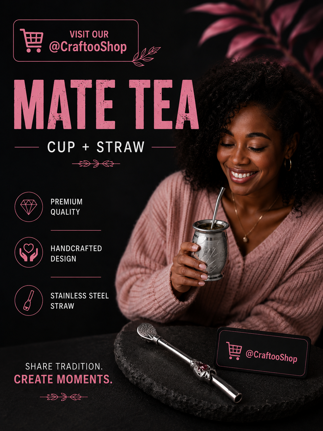 Mate Tea Silver cup, Unique Yerba Mate Cup +Straw, drinking places fountain, water carved Filter Bombilla Straw handmade 50mL