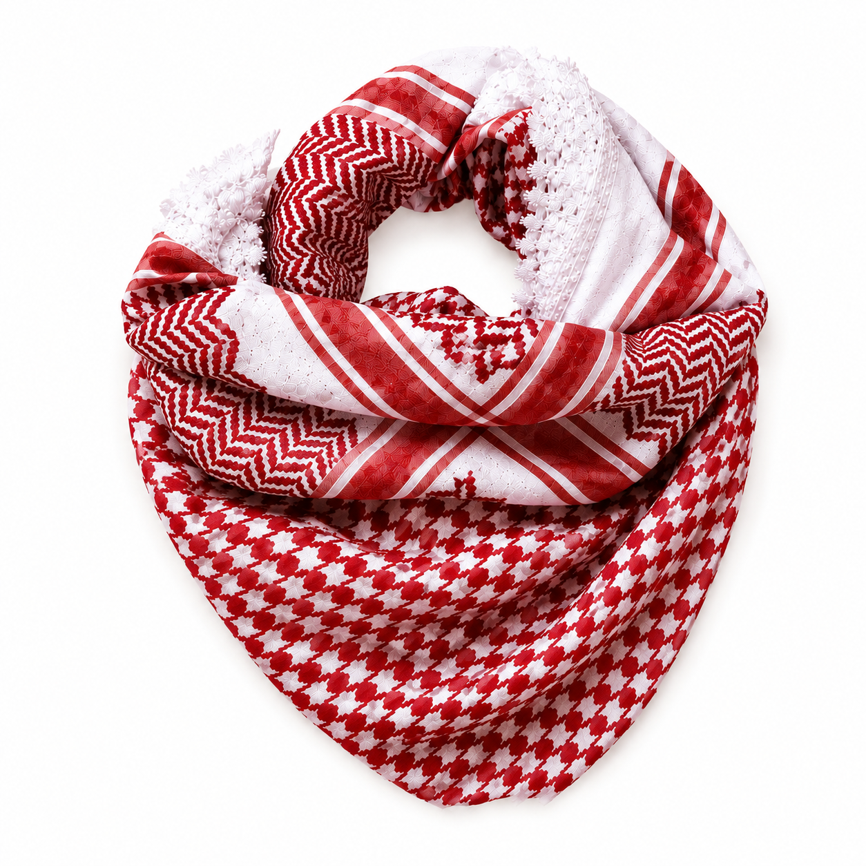Red Unique Scarf, Woven Stitched face Cover, Headwear wrap, Arab Jordanians Bedouins Desert Vintage dress, Hatta Shemagh Unisex With tassels