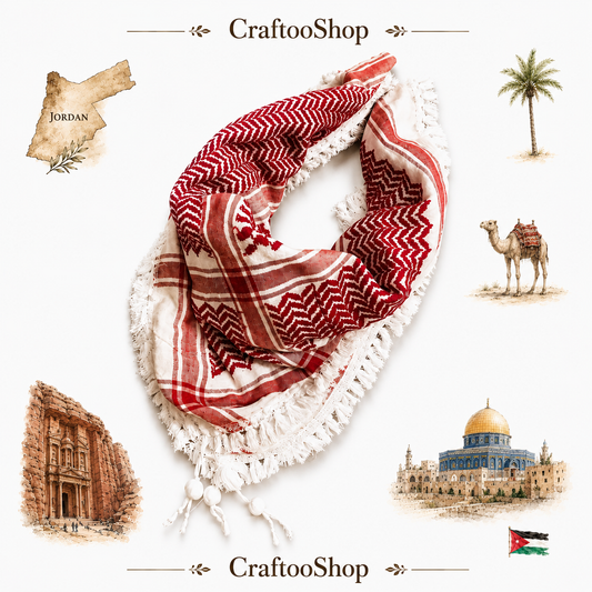 Red Unique Scarf, Woven Stitched face Cover, Headwear wrap, Arab Jordanians Bedouins Desert Vintage dress, Hatta Shemagh Unisex With tassels