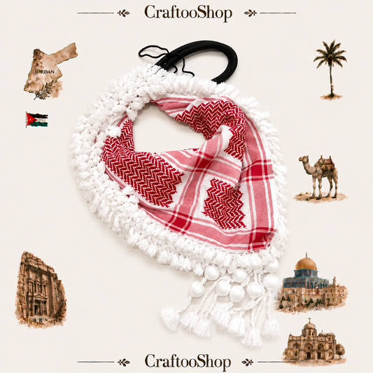Jordan Scarf Malaki Red Shemagh, Woven Stitched Arab Shawl Handmade Fur Royal Hi-Quality, Unique Kuffyieh Headcover Multi-use Vintage Hatta with Black Agal