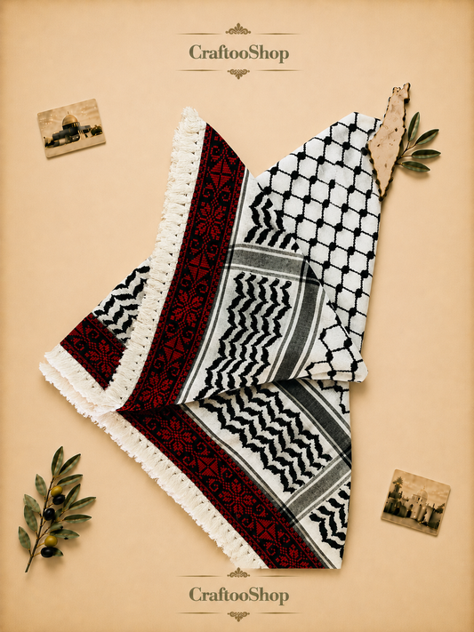 Tatreez Palestine Arab Scarf, Woven Stitched, NOT Printed, Unique Embroidery Keffiyeh faceCover, Headwear Bandana,Shawl Kofyah Mask,Vintage Dress Hatta Shemagh