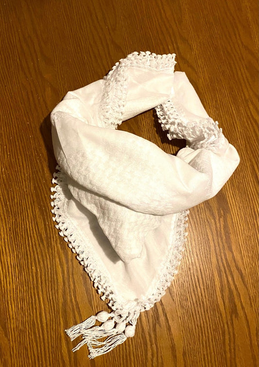 White Keffiyeh, Plain Arab Scarf, Unique Special HandCrafted, Palestine Traditional Style Vintage Dress, Shemagh hatta, Original Pure color