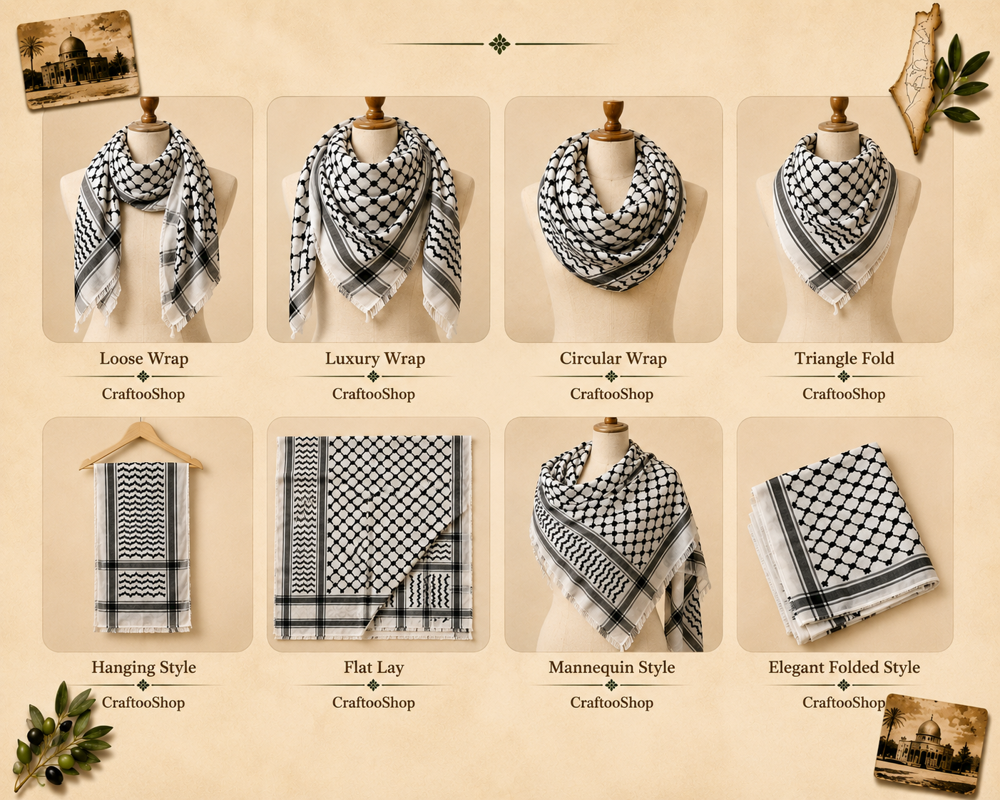 100% Cotton Palestine Arabic Scarf, Shemagh, Kuffyieh Handmade Unique Hatta White Or Red Bedouins Cover Headwear Vintage Arab Dress, 1 Piece