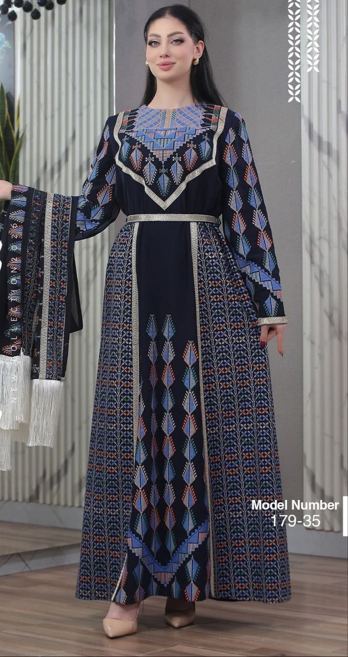 Thobe Tatreez Embroidery Palestine Dress, Vintage Style, Heritage Palestinian Traditional Tatreez Embroidery