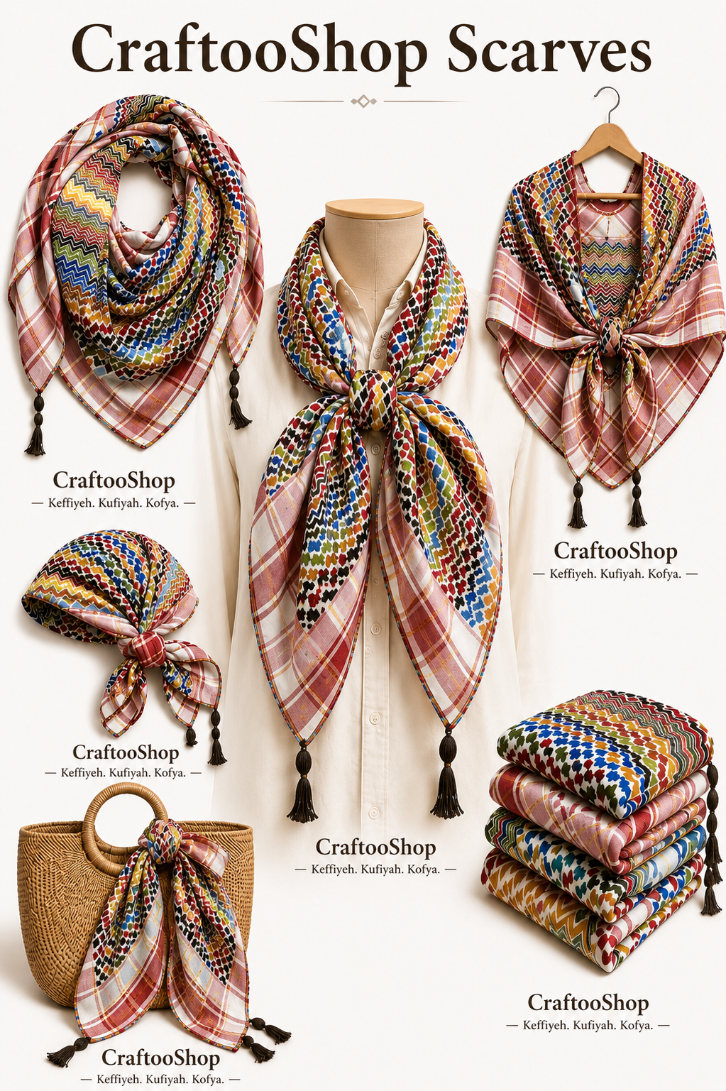 Rainbow Unique Keffiyeh Shemagh, Arab Scarf, Vintage Dress Hatta Bandana Kofya Handmade Rainbow Cocktail Colours, Woven Stitch Not Printed