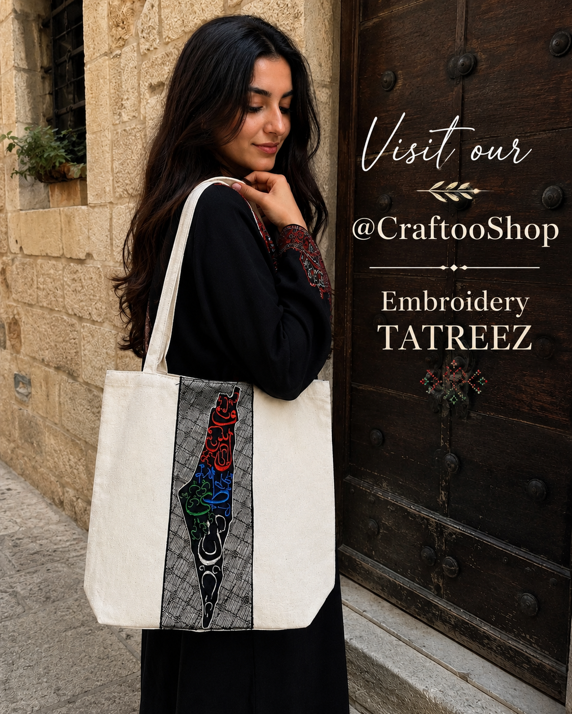 Palestine Map Canvas Tote Bag, Shoulder Bag, Vintage Unique Handmade Heavy Work multi-function Zipper Bag