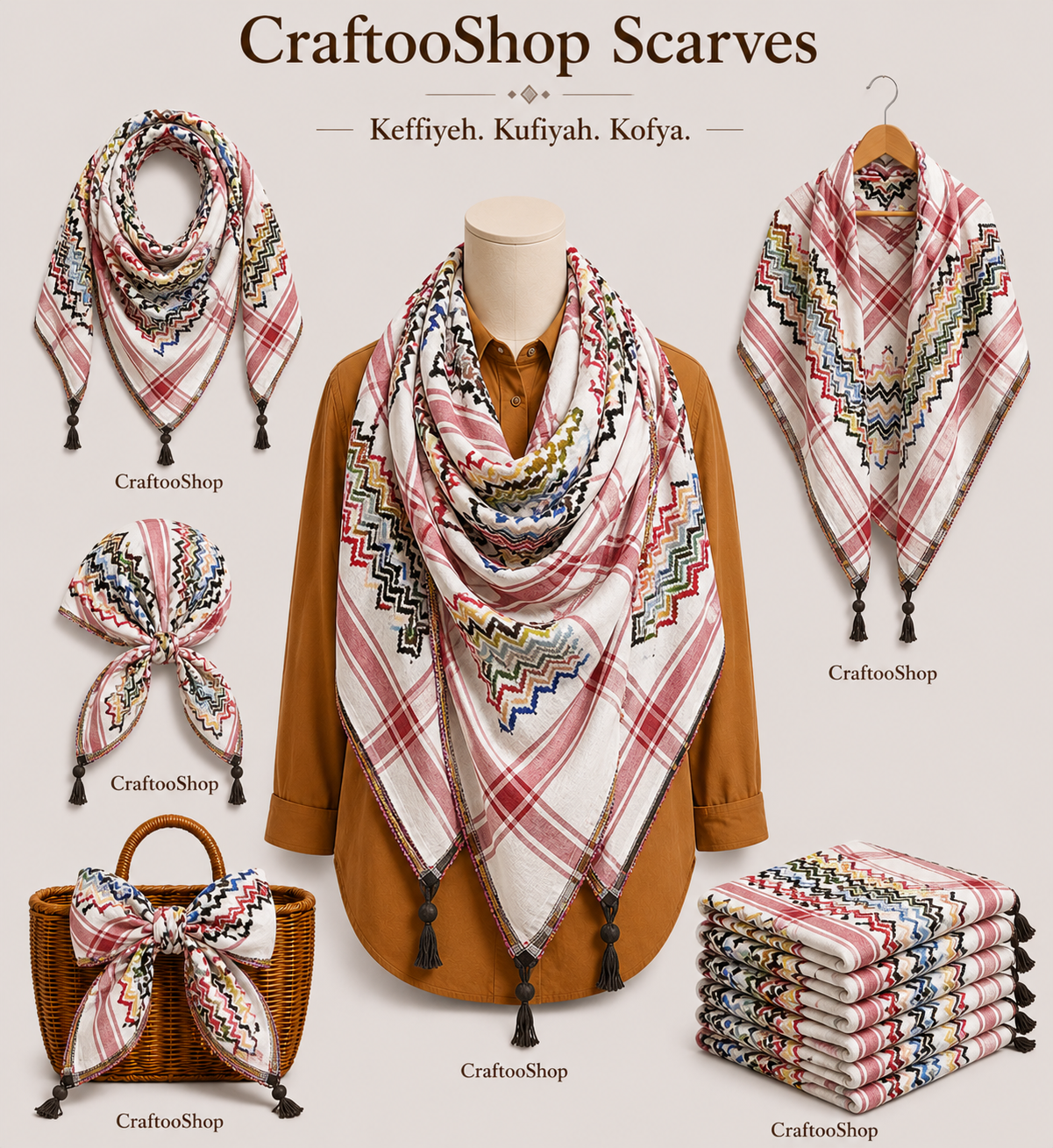 Rainbow Unique Keffiyeh Shemagh, Arab Scarf, Vintage Dress Hatta Bandana Kofya Handmade Rainbow Cocktail Colours, Woven Stitch Not Printed