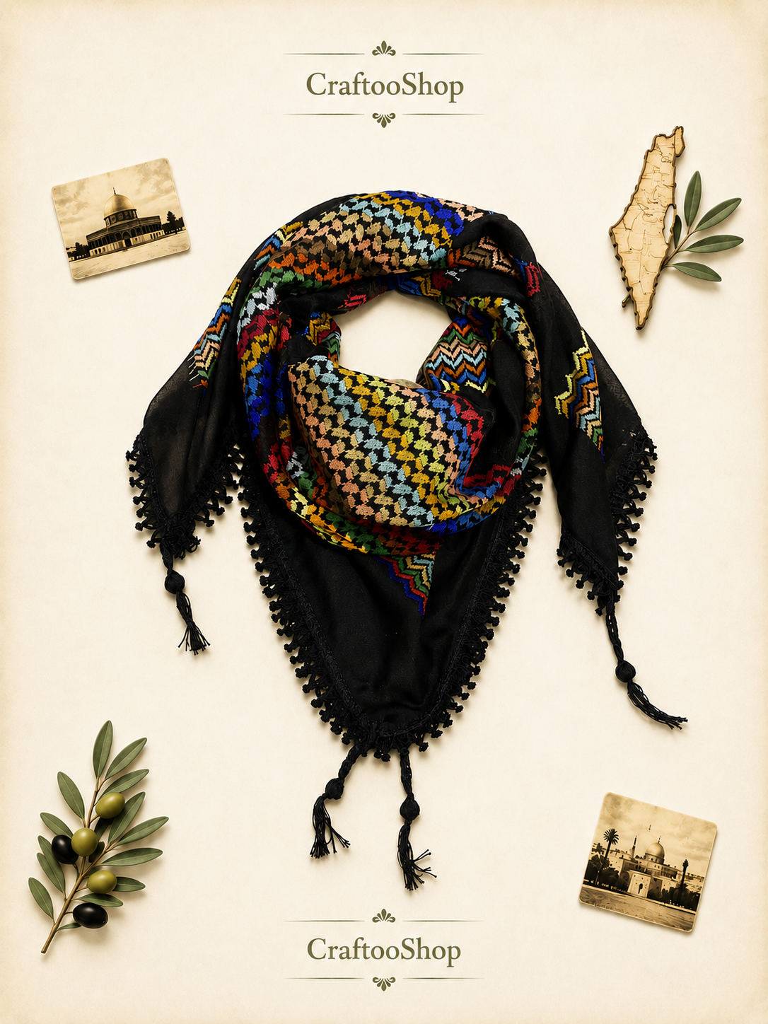 Rainbow Black Keffiyeh Unique Scarf, Sahara Desert Arab Bandana Palestine Headwear Windproof Mask, Vintage Dress Hatta Shemagh, Woven Mixed