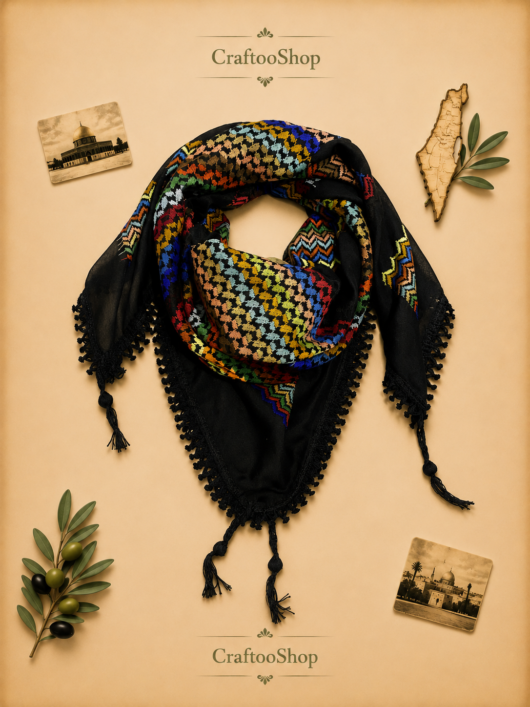 Rainbow Black Keffiyeh Unique Scarf, Sahara Desert Arab Bandana Palestine Headwear Windproof Mask, Vintage Dress Hatta Shemagh, Woven Mixed