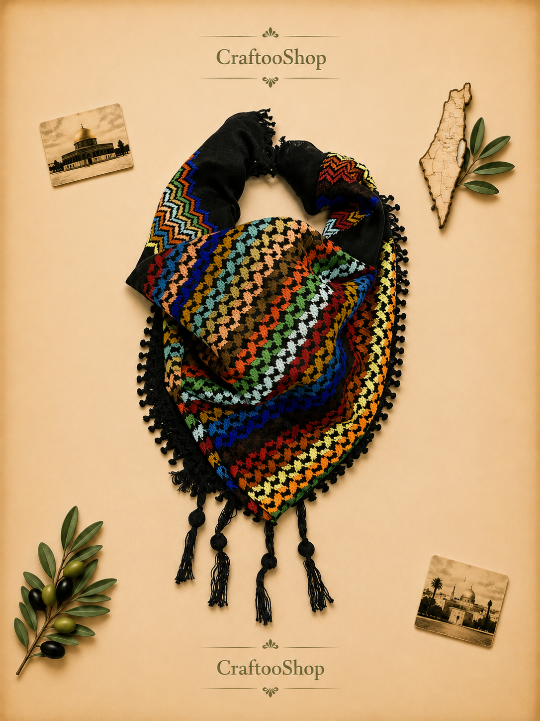 Rainbow Black Keffiyeh Unique Scarf, Sahara Desert Arab Bandana Palestine Headwear Windproof Mask, Vintage Dress Hatta Shemagh, Woven Mixed