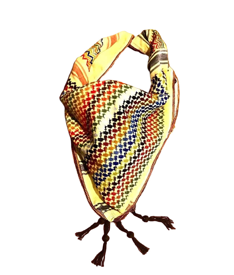 Yellow Palestine Scarfs, Unique Arab Scarf , Desert Bandana face Cover, Headwear Head wrap, Windproof Mask, Vintage dress Hatta Shemagh Kuffyieh