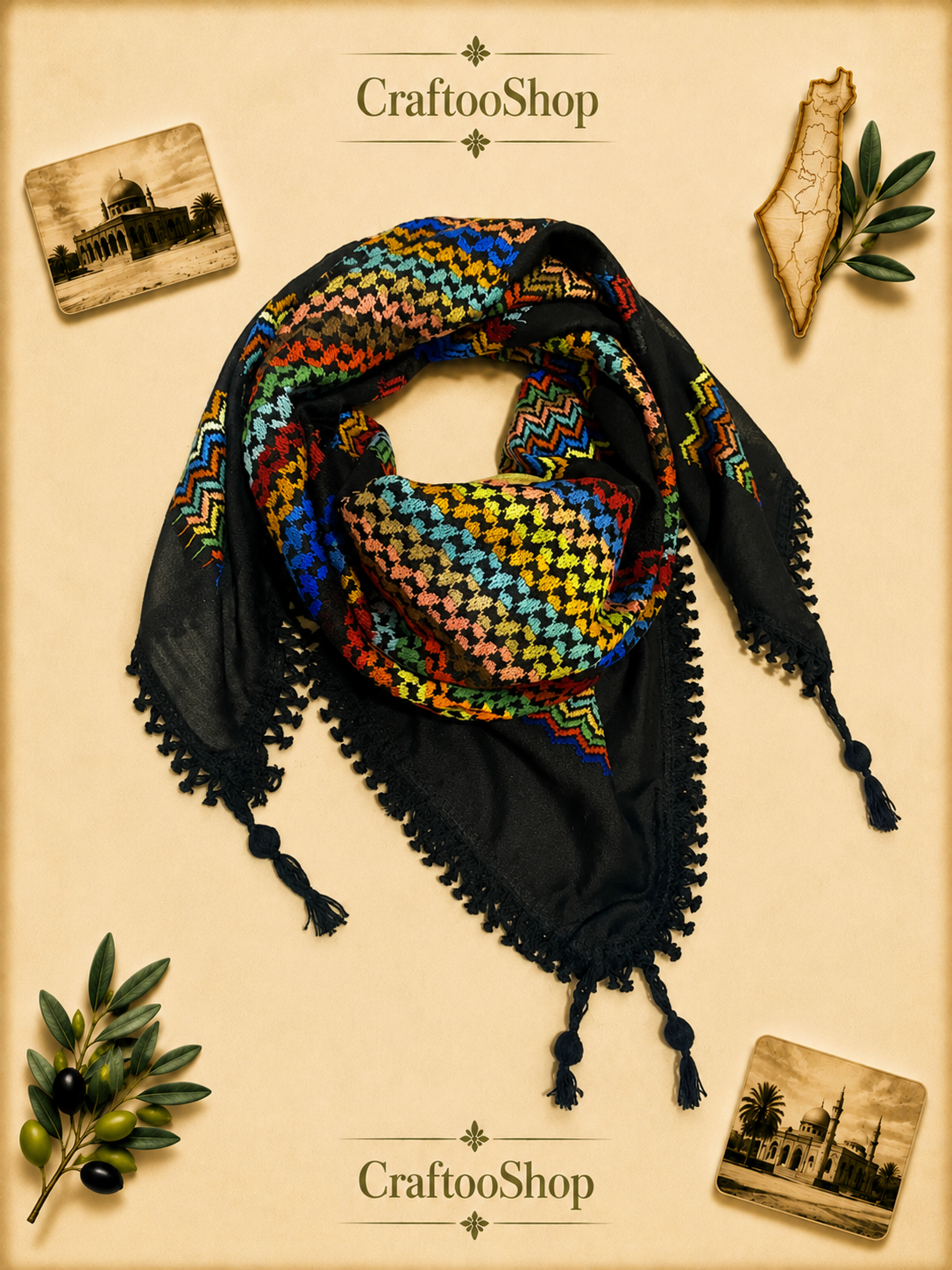 Rainbow Black Keffiyeh Unique Scarf, Sahara Desert Arab Bandana Palestine Headwear Windproof Mask, Vintage Dress Hatta Shemagh, Woven Mixed